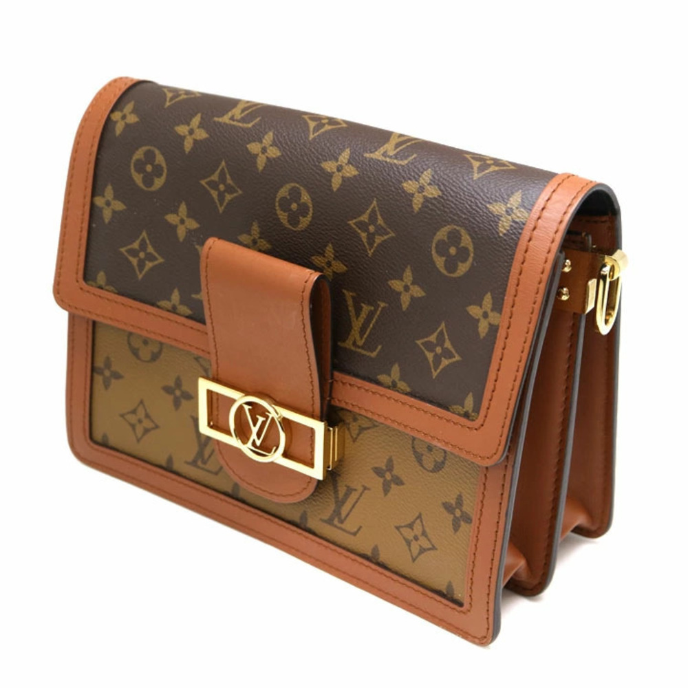 LOUIS VUITTON Dauphine Clutch Bag Shoulder Handbag Reverse Brown Camel Tan